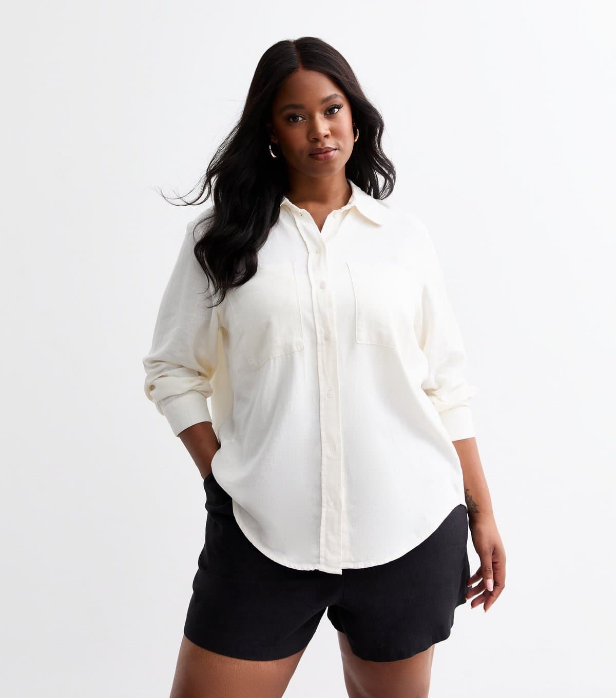 Only Only Plus Size Off White Linen-Blend Shirt