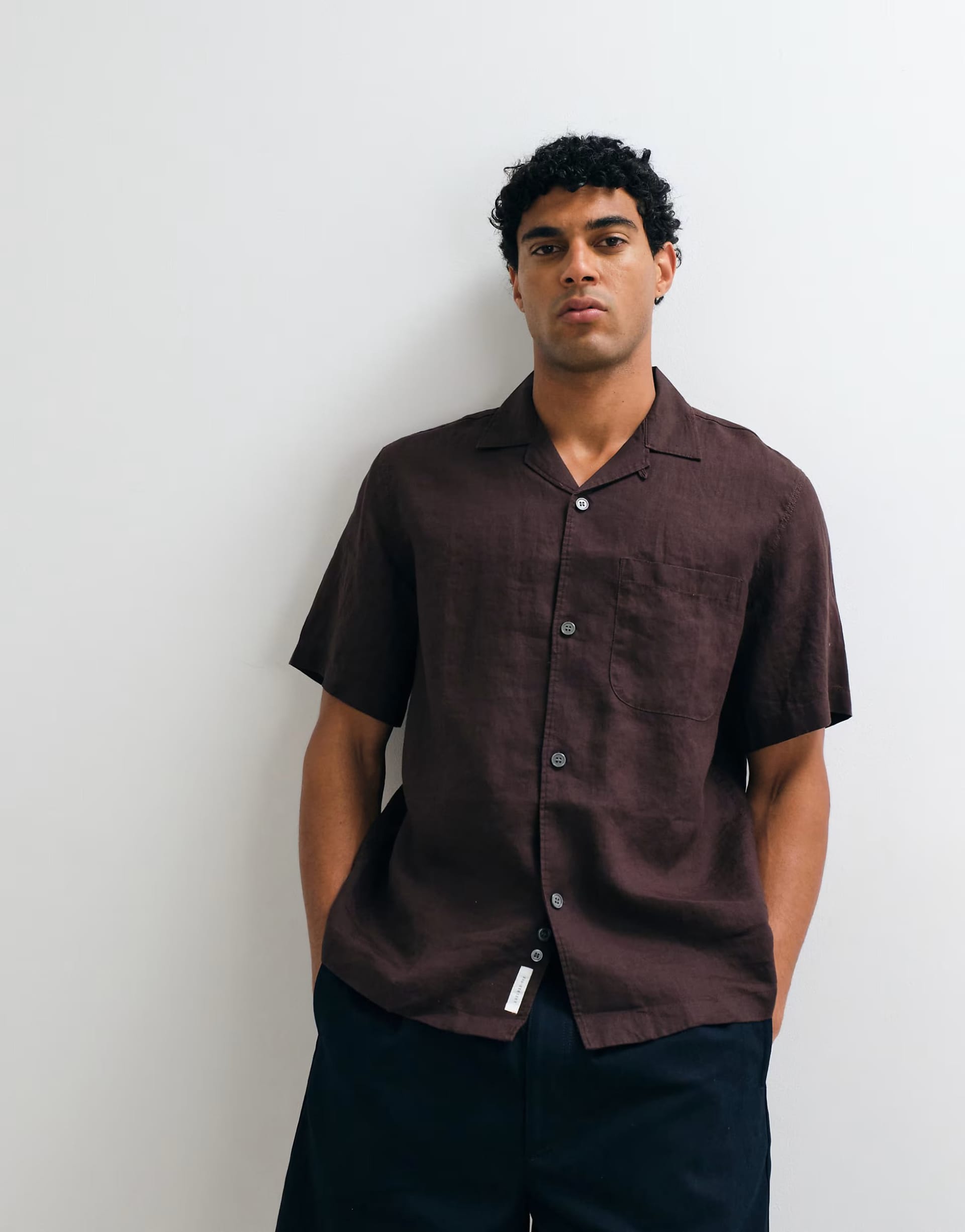 ASOS ARKET Chocolate Brown Linen Short Sleeve Shirt
