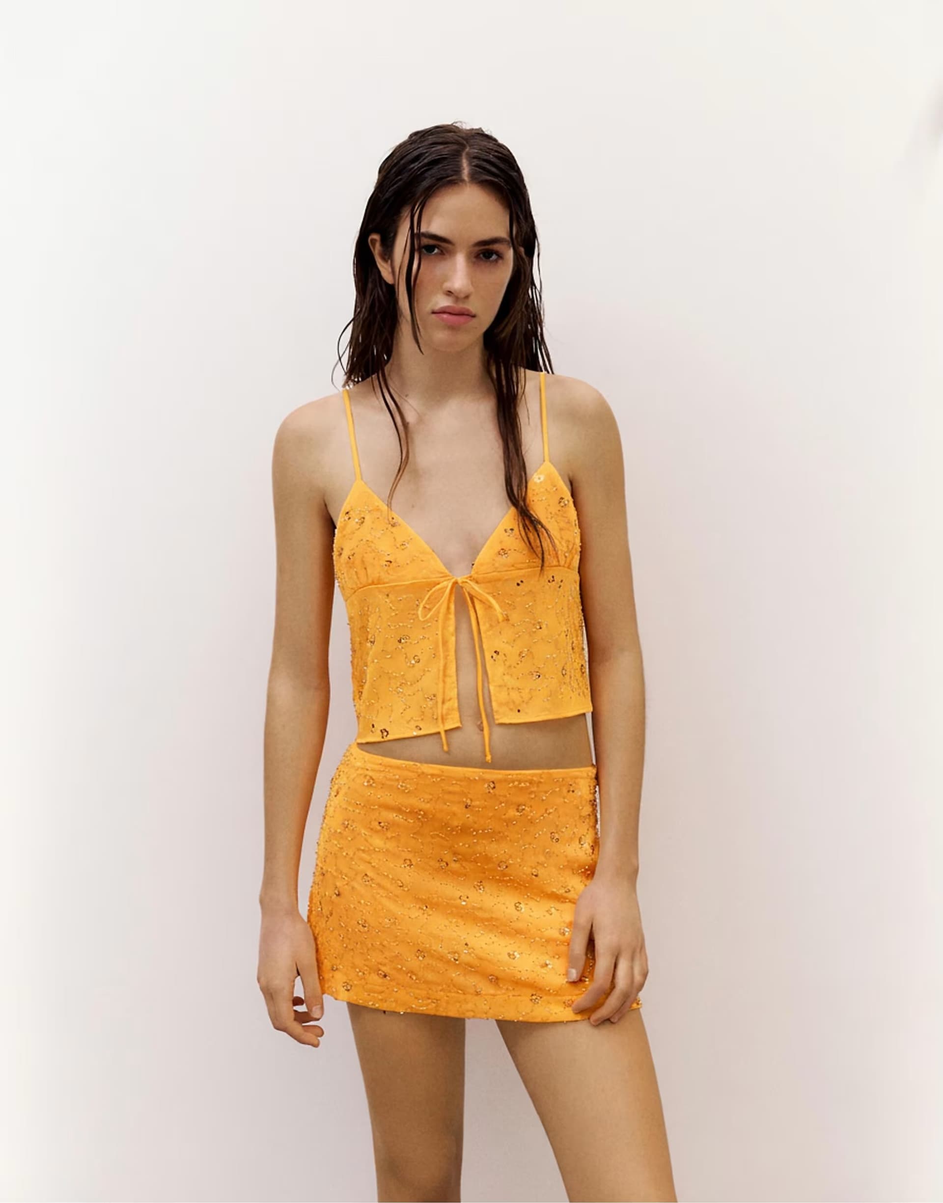 ASOS Pull&Bear Sequin mini skirt in orange
