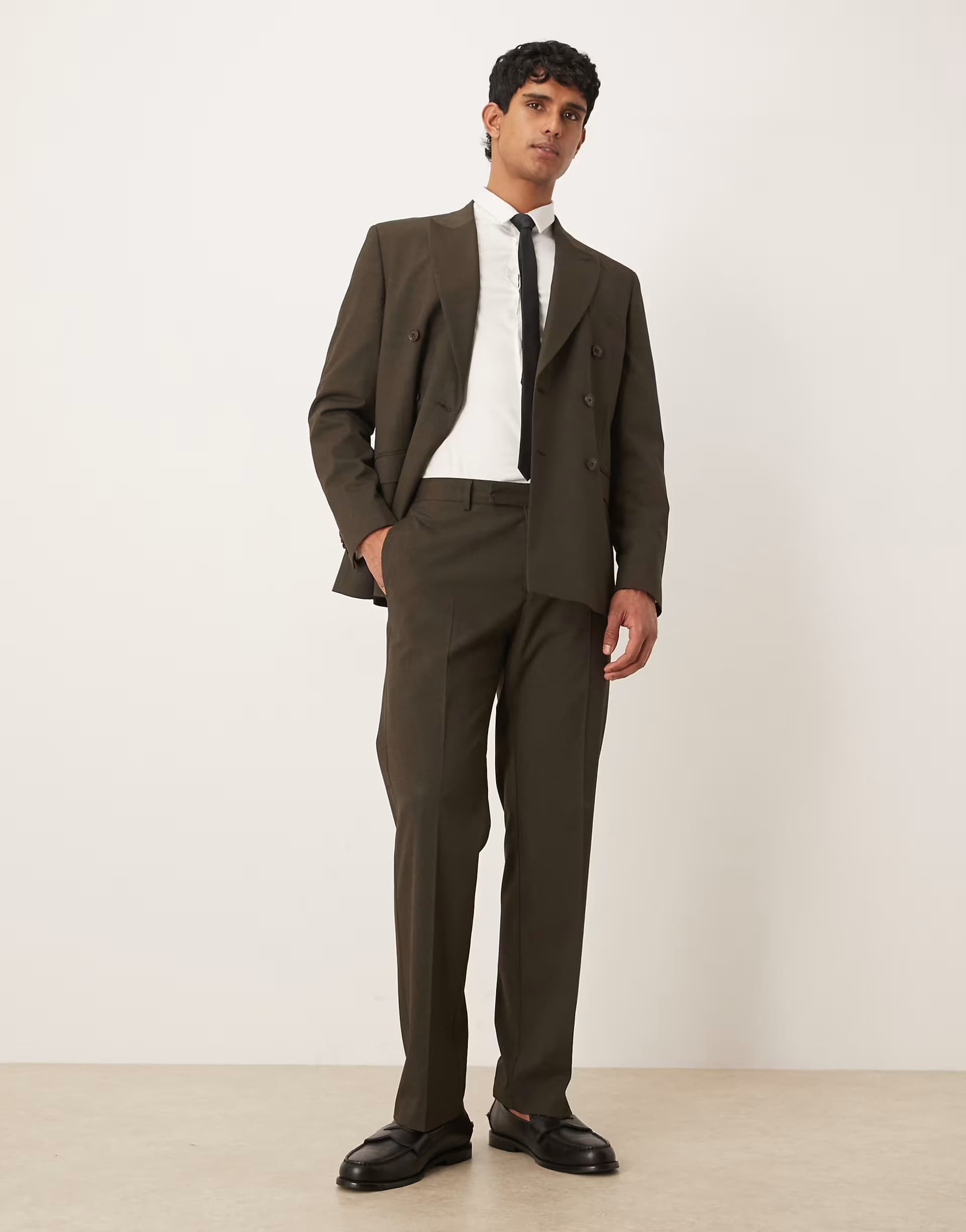 ASOS ASOS DESIGN straight suit trousers in brown micro texture