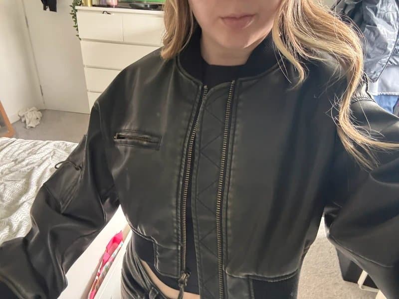 ASOS ASOS cropped leather bomber jacket size 12