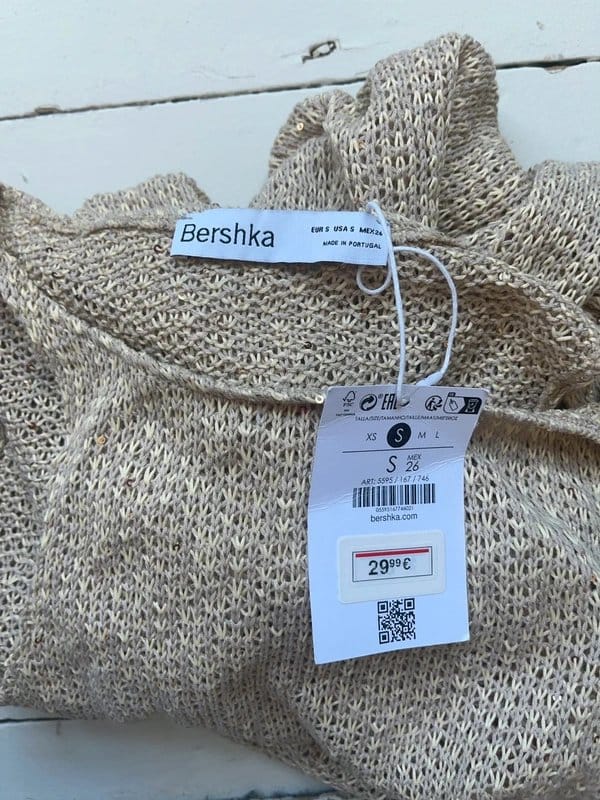 Bershka Beige Knit Midi Dress with Gold Sequin Detail