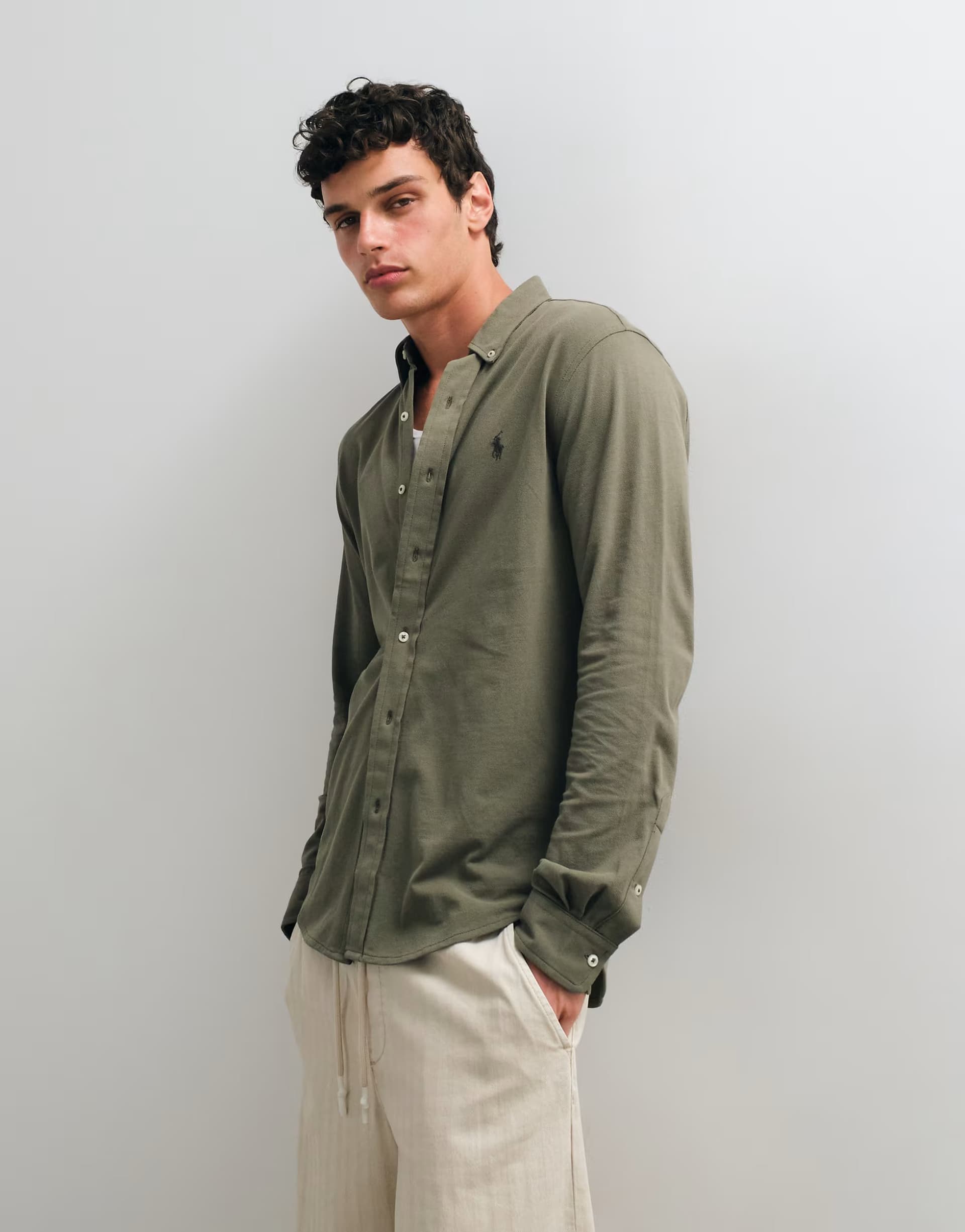 ASOS Polo Ralph Lauren longsleeve button up shirt in dark green