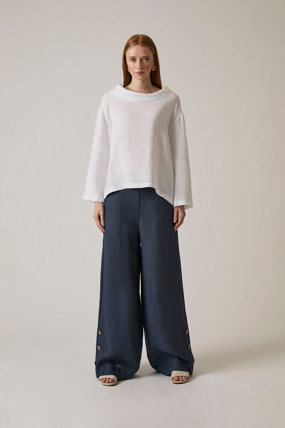 James Lakeland James Lakeland Women's Cowl Neck Linen White Top - 3