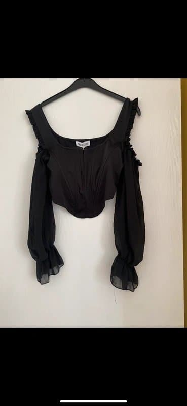 ASOS Size 12 Femme Luxe black corset style cold shoulder long sleeve cropped top