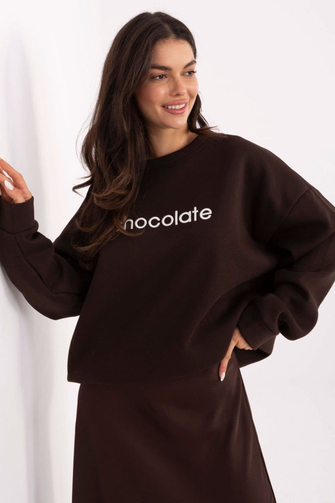 Love Lace Love Lace Women's Classic Cotton Elastane Embroidered Sweatshirt Style 220862 in Brown