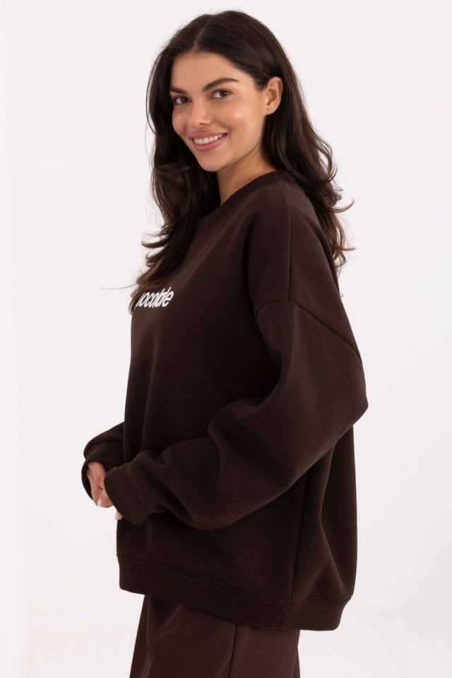 Love Lace Love Lace Women's Classic Cotton Elastane Embroidered Sweatshirt Style 220862 in Brown - 2