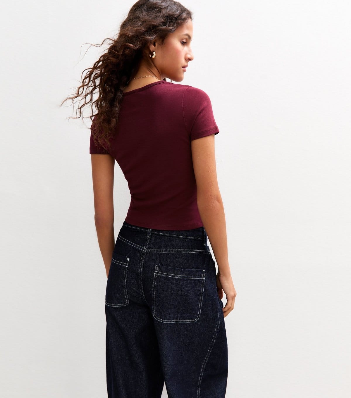 New Look Women's Burgundy Short Sleeve Baby Tee T-Shirt New Look - 4