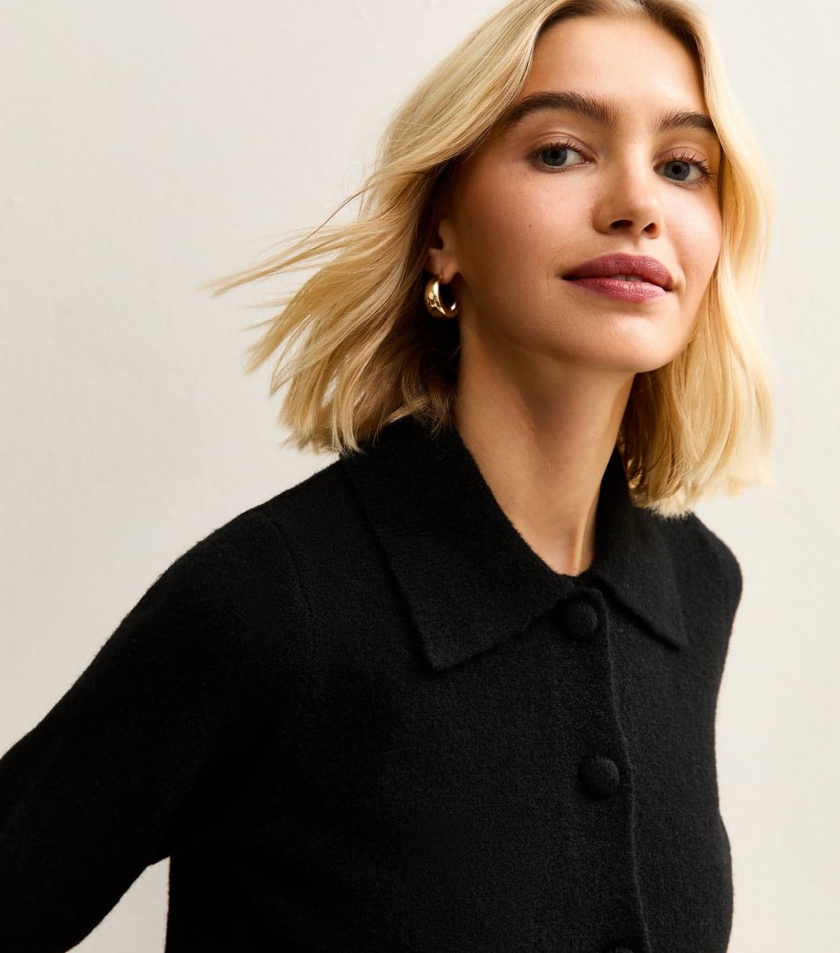 New Look Women's Black Midweight Knit Collared Cardigan New Look