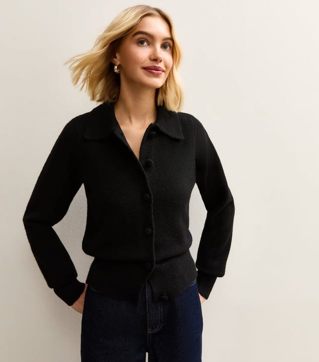 New Look Women's Black Midweight Knit Collared Cardigan New Look - 2