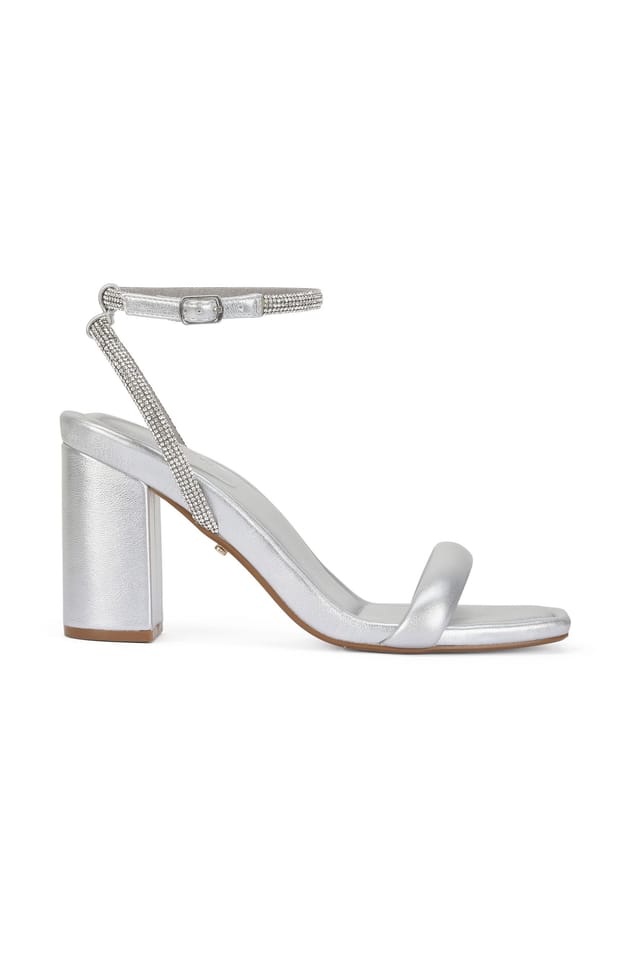 MALOW LONDON MALOW LONDON Women's Sabrina Block Heel Sandals Buckle Polyurethane Open Toe Block Shoes in Silver - 2