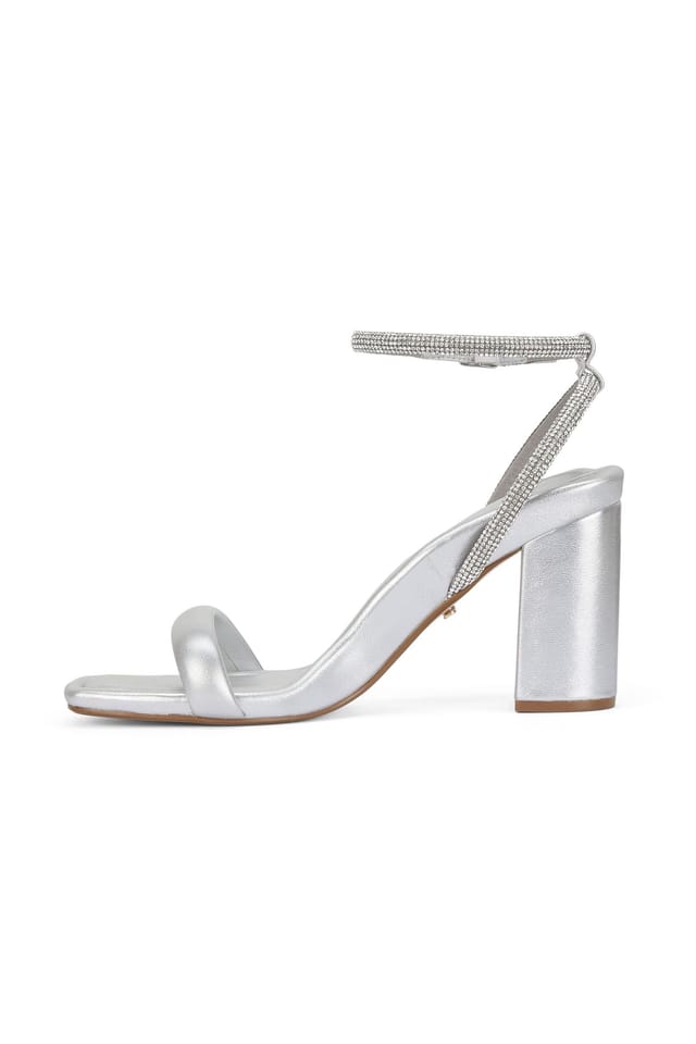 MALOW LONDON MALOW LONDON Women's Sabrina Block Heel Sandals Buckle Polyurethane Open Toe Block Shoes in Silver - 3