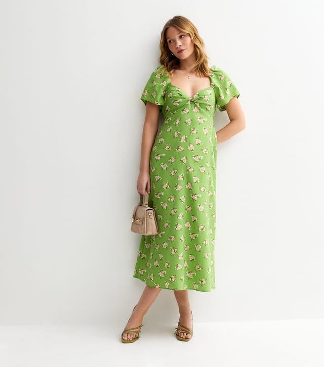 New Look Women's Green Floral Sweetheart Neck Midi Dress New Look - 3