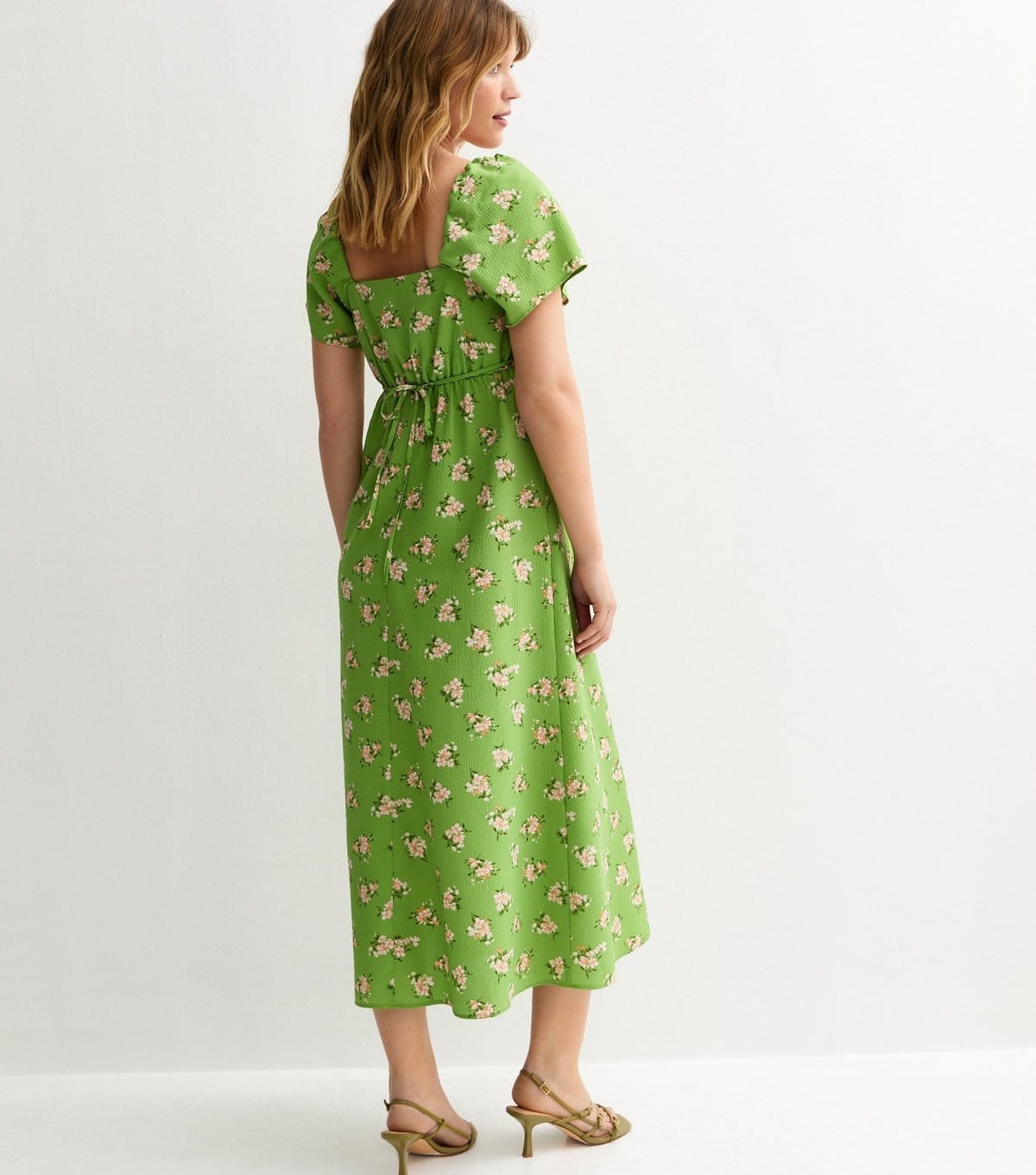 New Look Women's Green Floral Sweetheart Neck Midi Dress New Look - 4