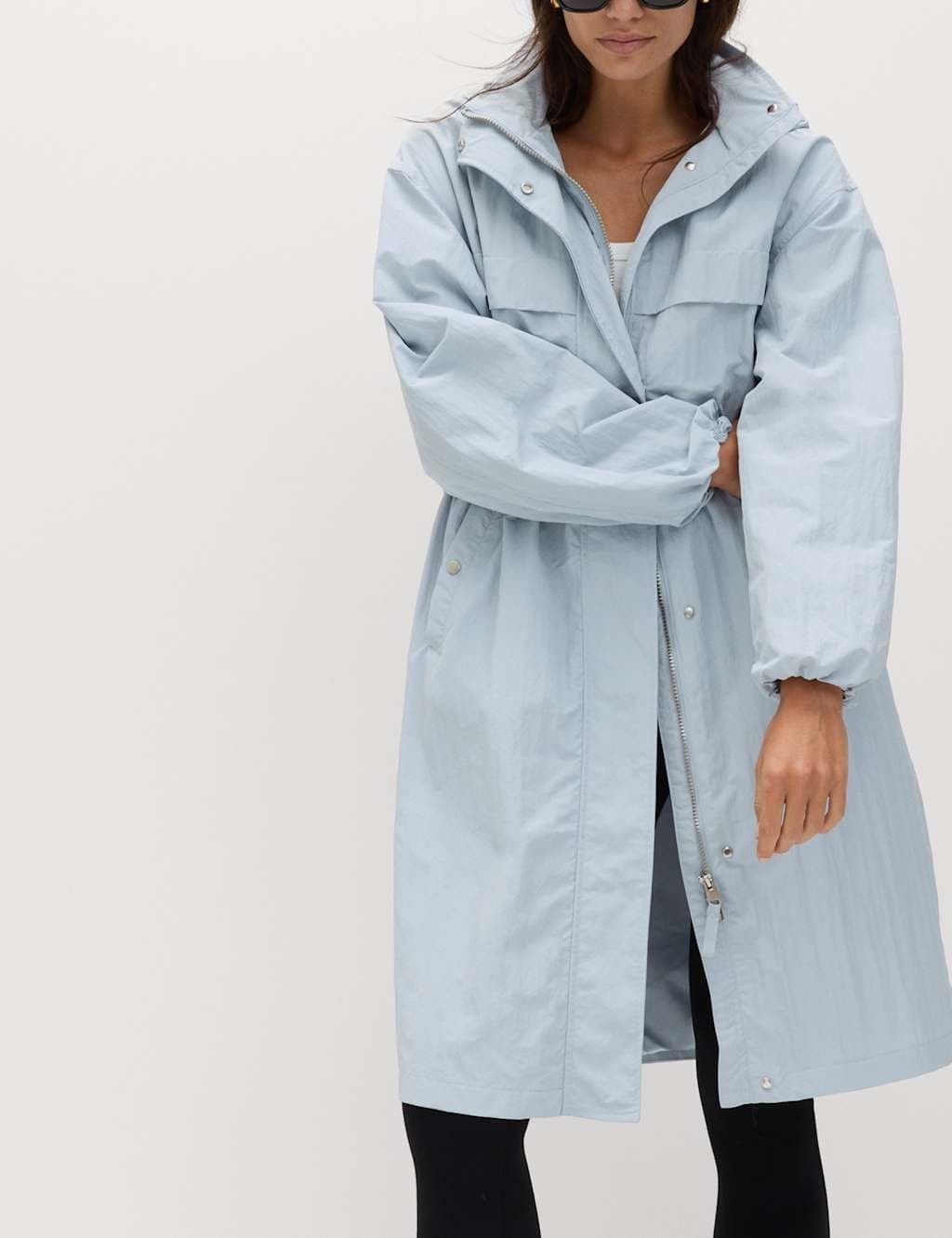 Marks & Spencer M&S Shower Resistant Lightweight Hooded Longline Utility Parka Faded Blue