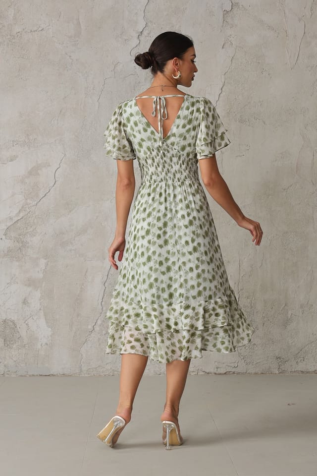 Jolie Moi Jolie Moi Women's Frill Hem Chiffon Midi Dress in Green - 2