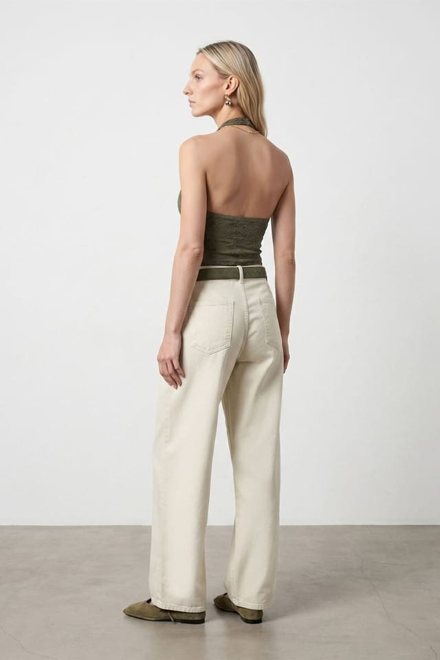 Dilvin Dilvin Women's Mid-Waist Wide-Leg Pleated Trousers in Cream - 2
