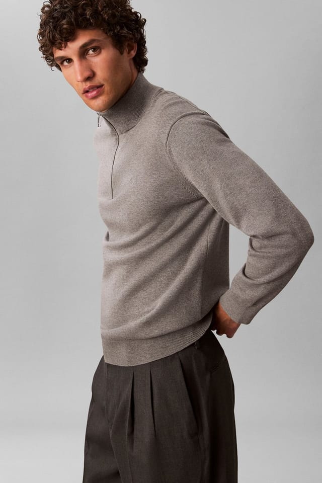 Calvin Klein Calvin Klein Men's LS Supima Qz Sweater Medium Grey Htr - 2