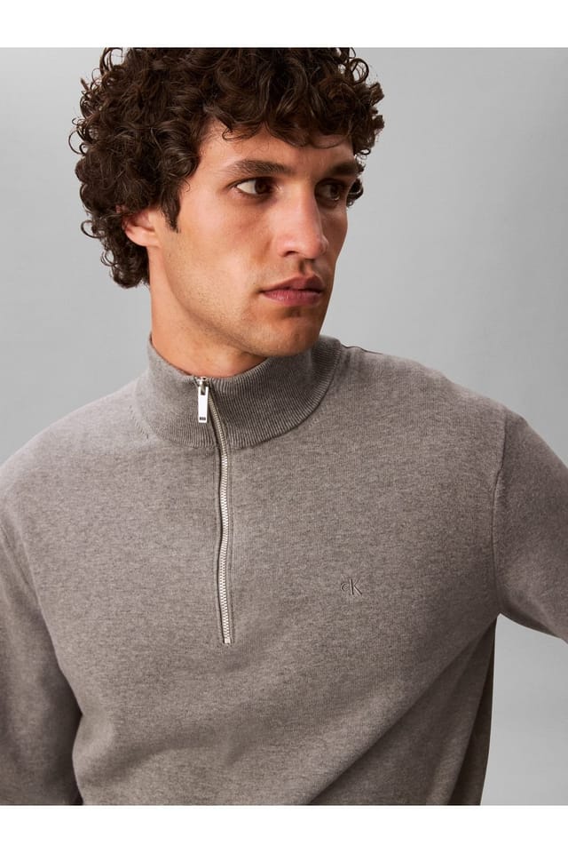 Calvin Klein Calvin Klein Men's LS Supima Qz Sweater Medium Grey Htr - 3