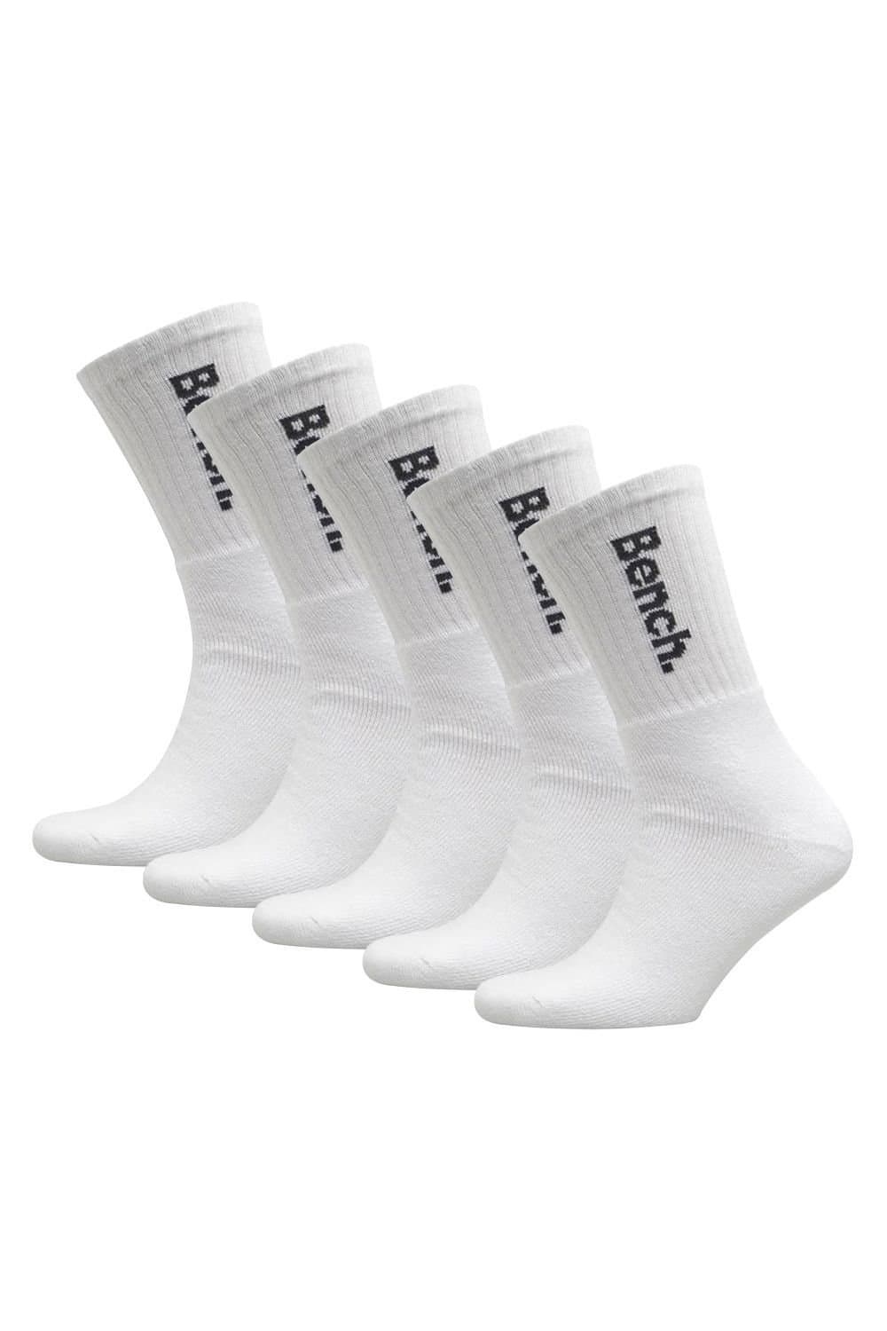 Bench Bench Men's 5 Pairs Crew Cotton Socks - Sport Breathable Comfort Socks in White