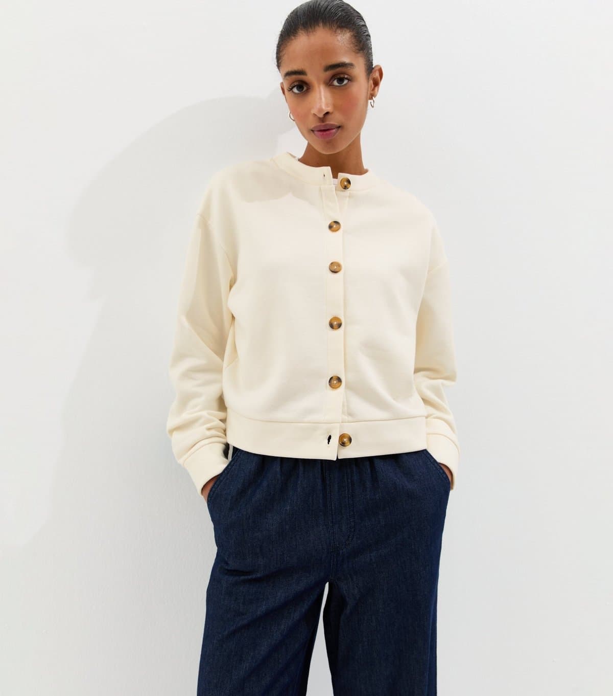 New Look Women's Cream Sweatshirt Cardigan New Look