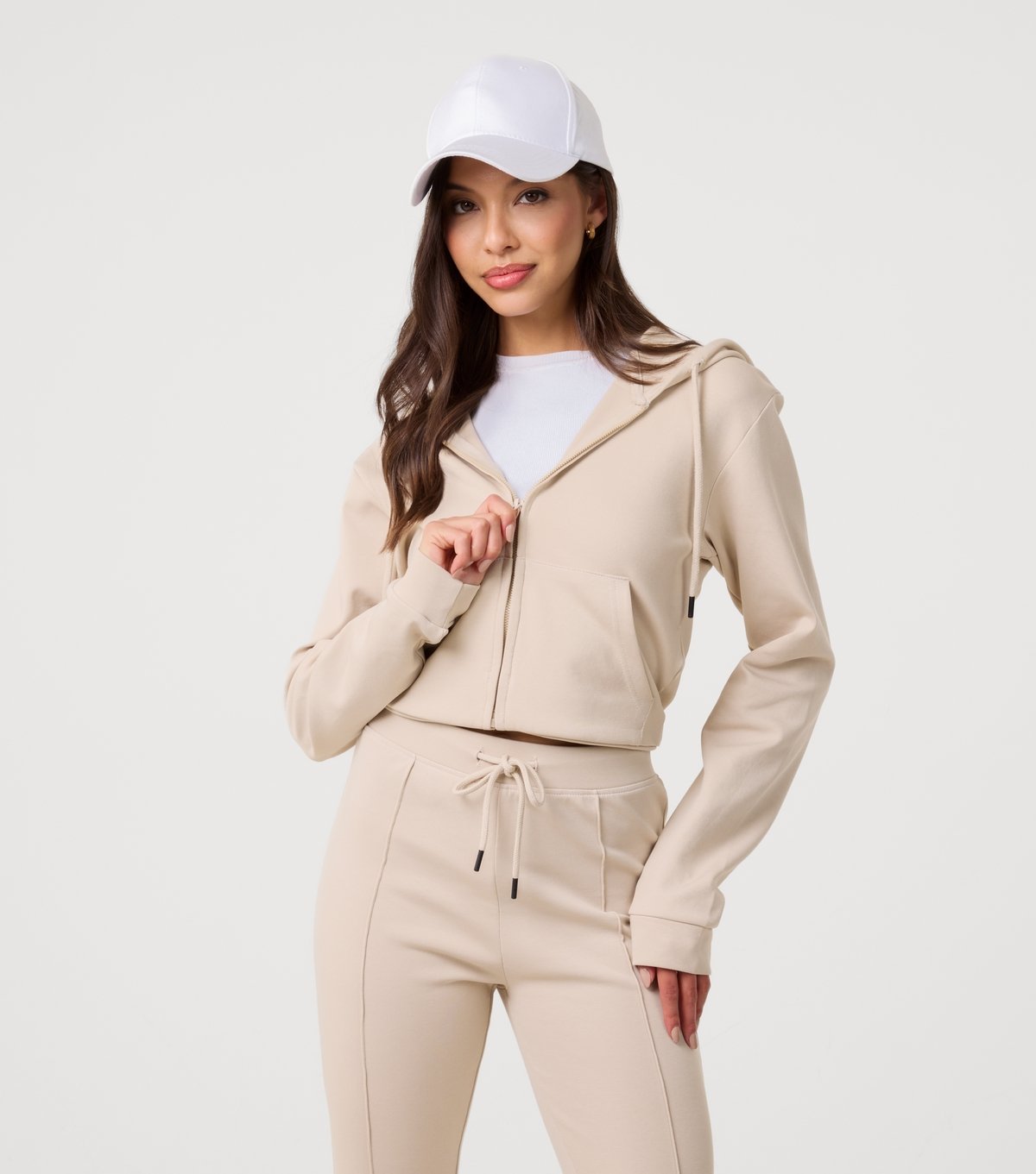 Pink Vanilla Women's Stone Cropped Zip Up Hoodie Pink Vanilla New Look - 1