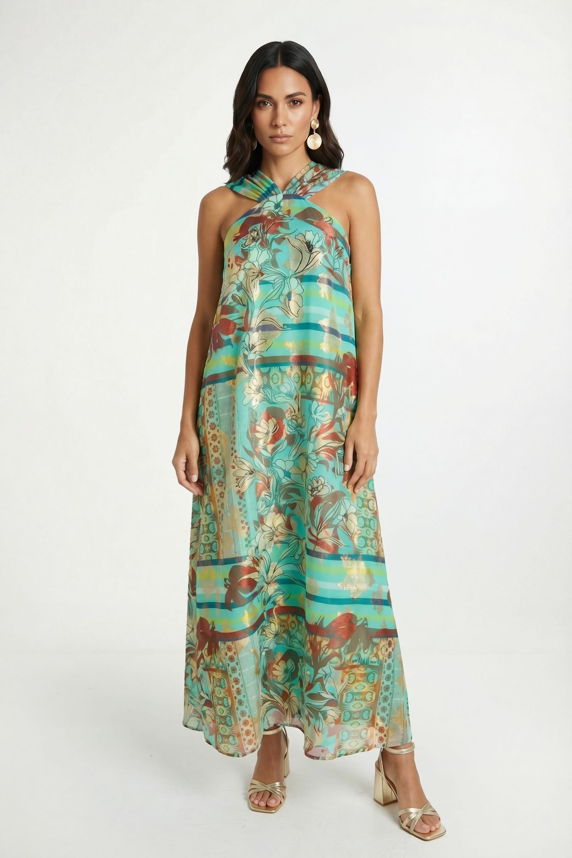 Wallis Turquoise Paisley Metallic Maxi Dress