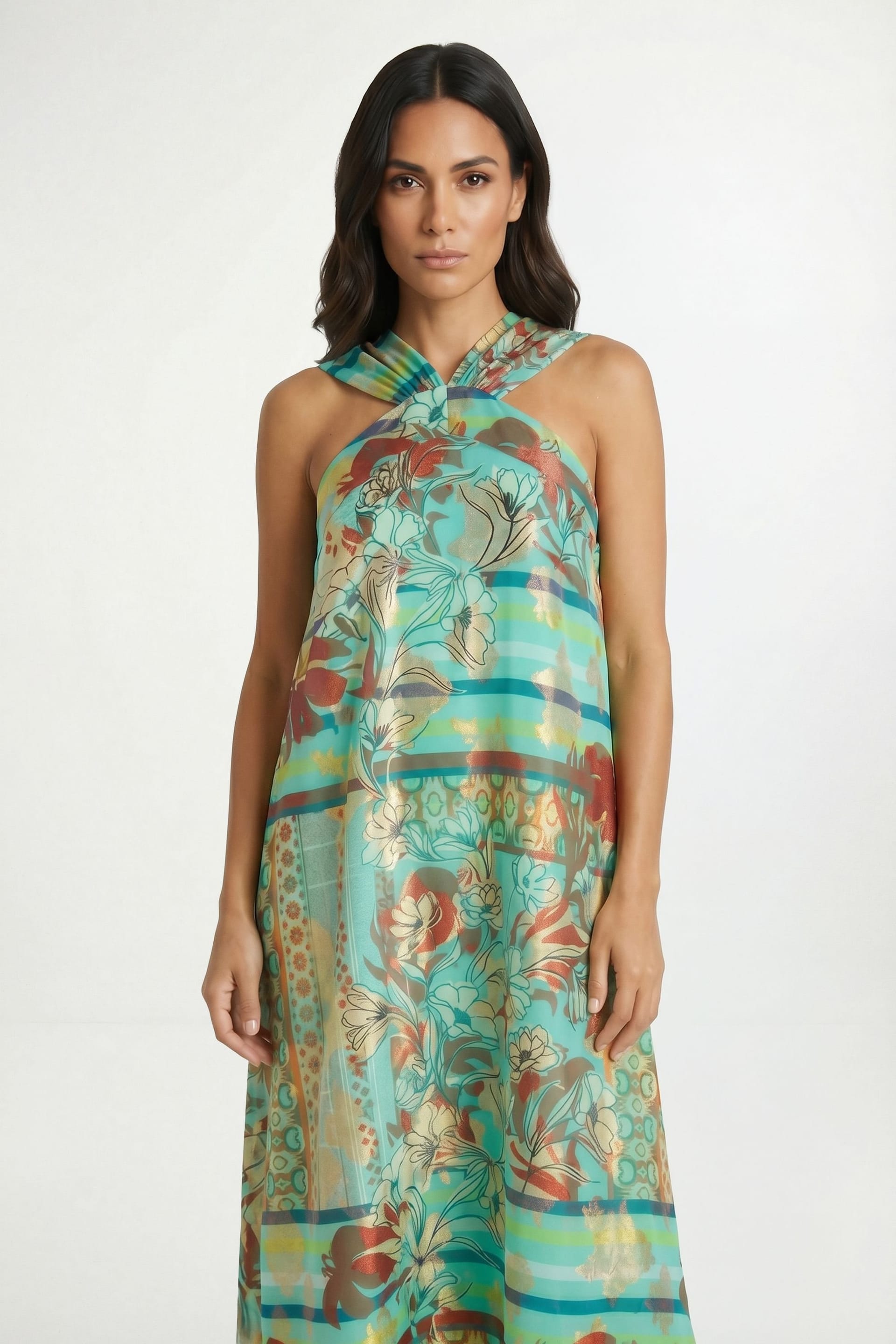 Wallis Wallis Women's Paisley Metallic Halterneck Maxi Dress in Turquoise - 4