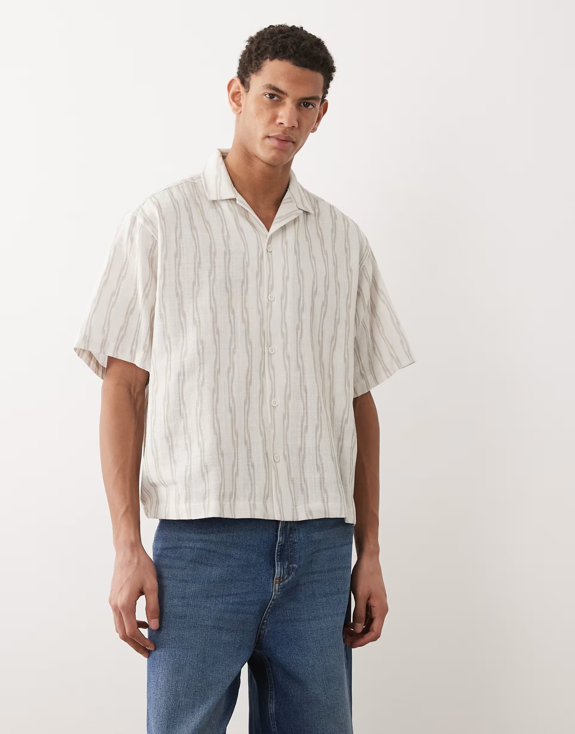 ASOS ASOS DESIGN boxy abstract stripe shirt in beige