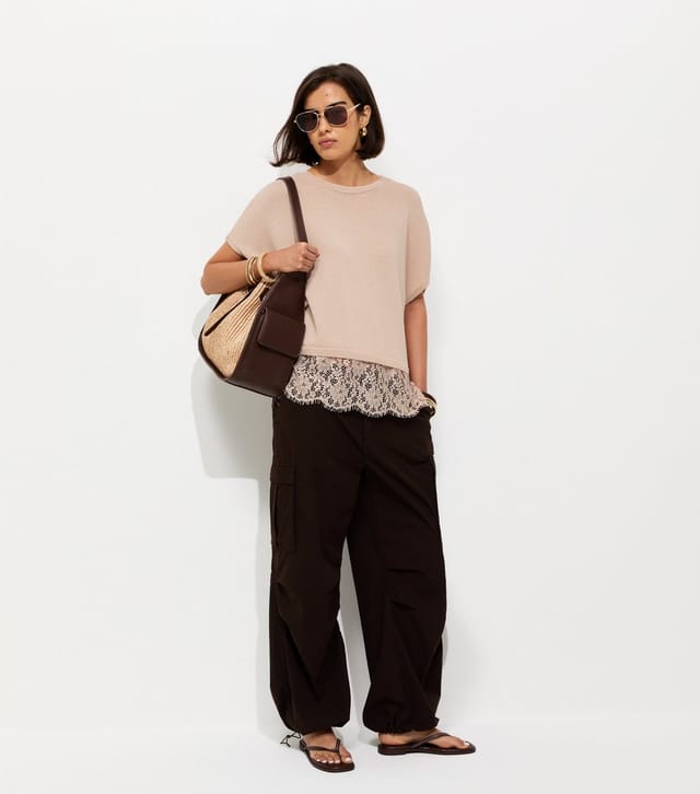 New Look Women's Pink Knit Lace Hem Batwing Top New Look - 3