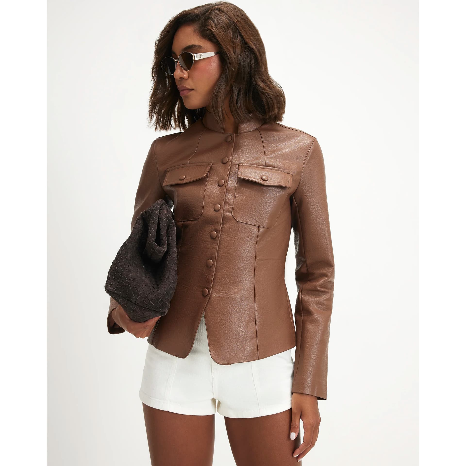 River Island River Island Womens Brown Faux Leather Drummer Jacket