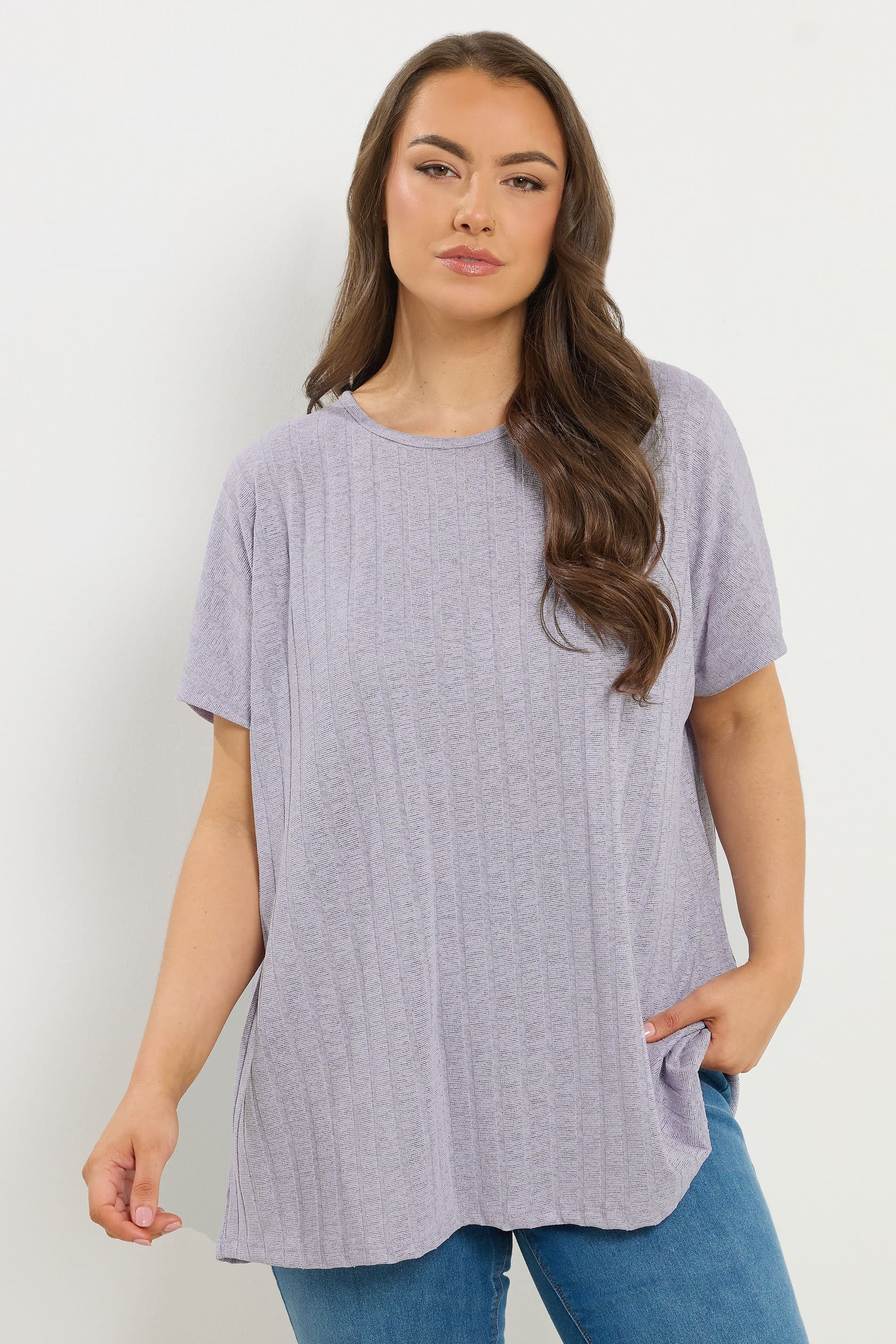Yours Plus Size Lilac Purple Ribbed Swing Tshirt
