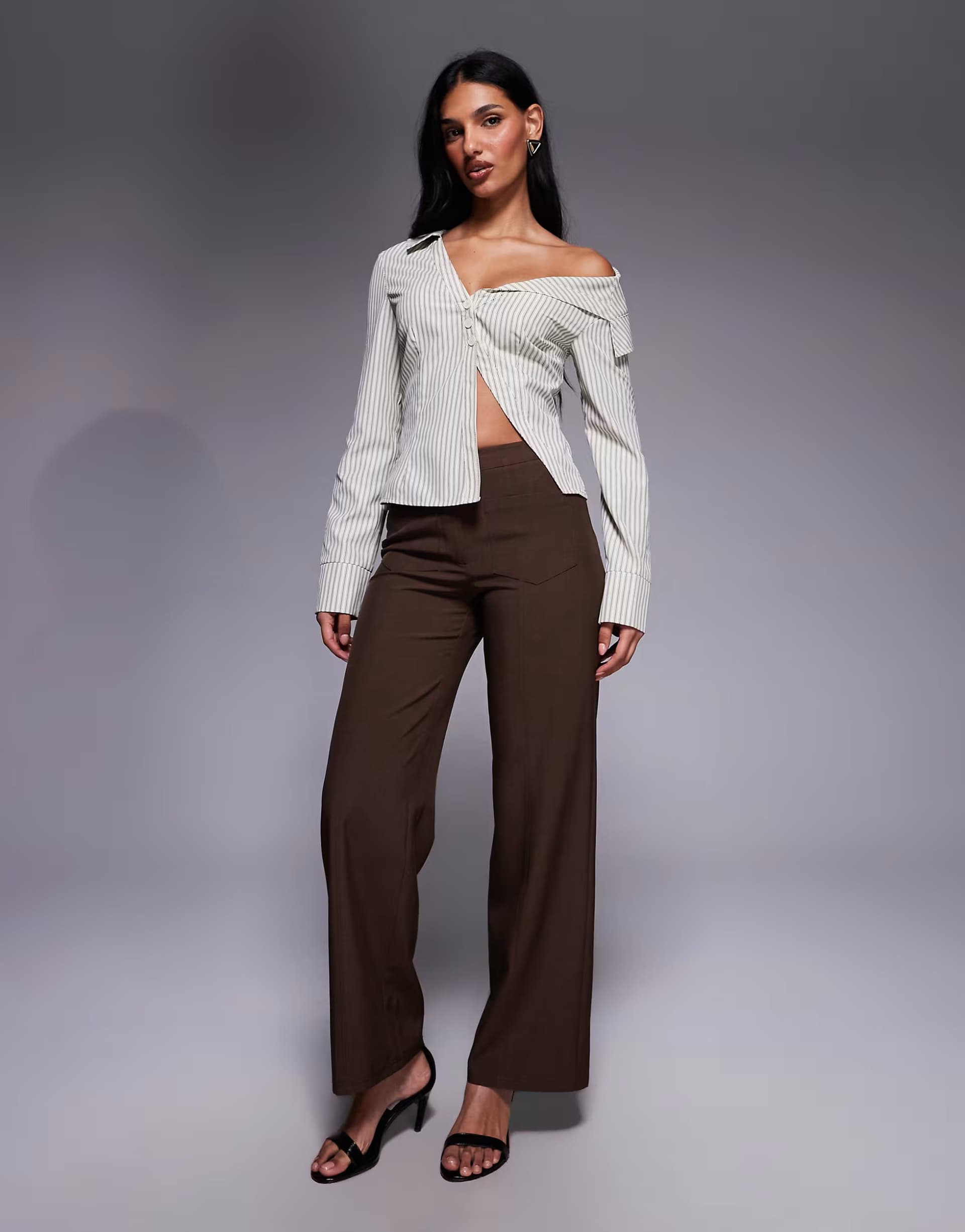 ASOS The Frolic exclusive tailored pocket front seam detail mid waist straight leg trousers in chocolate