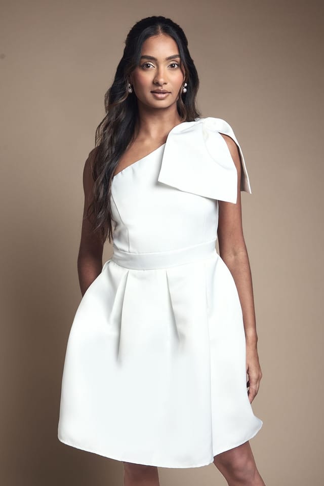 Coast Coast Women's One Shoulder Statement Bow Bridal Mini Dress in Ivory - 2