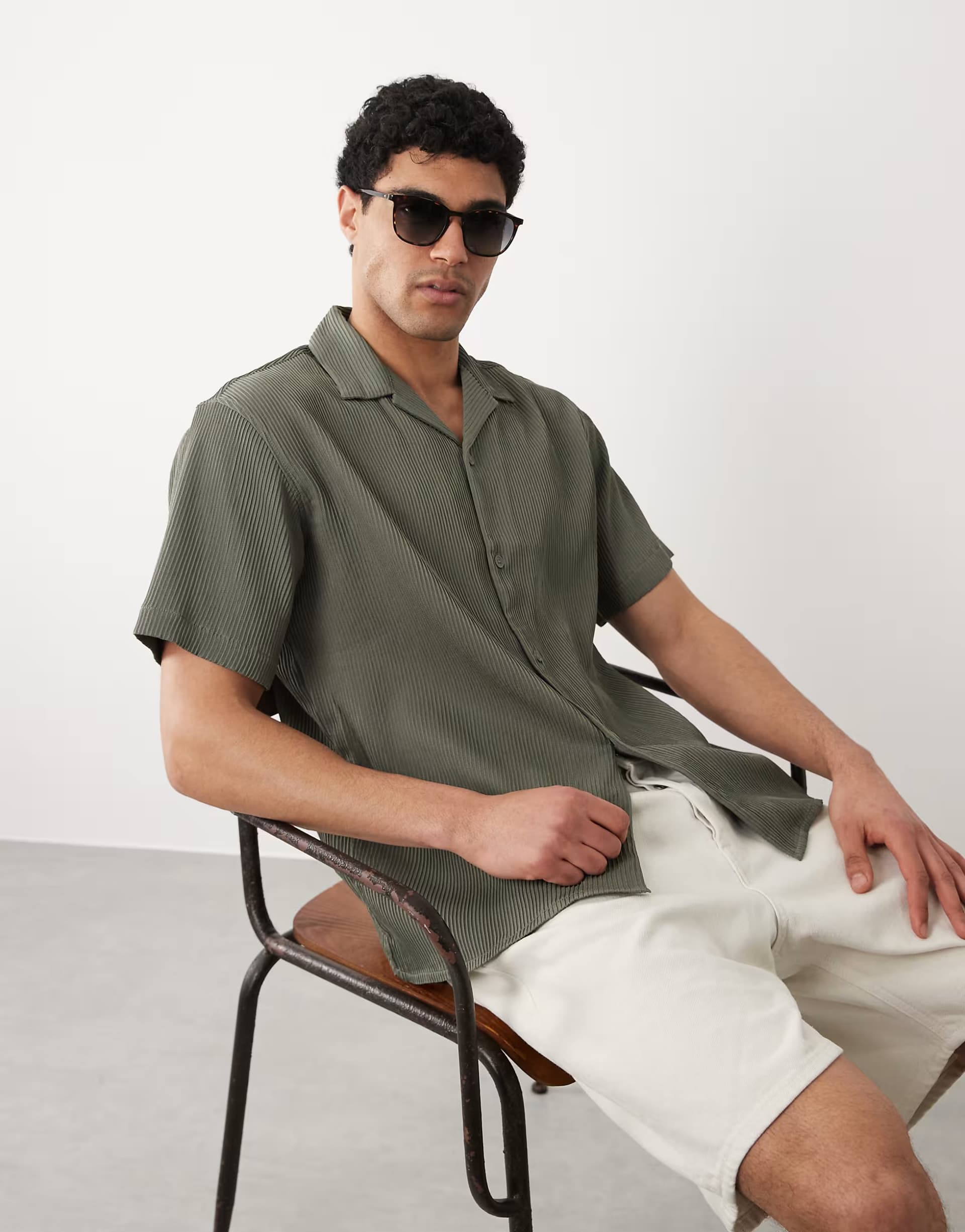 ASOS Jack & Jones plisse shirt in khaki