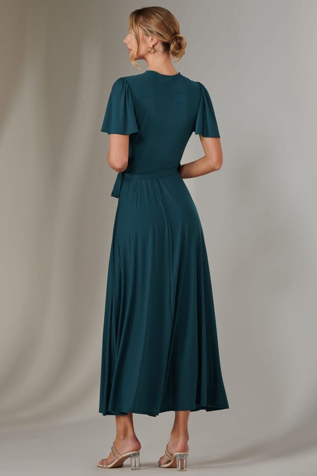 Jolie Moi Jolie Moi Women's Angel Sleeve Wrapped Mesh Maxi Dress in Teal - 2