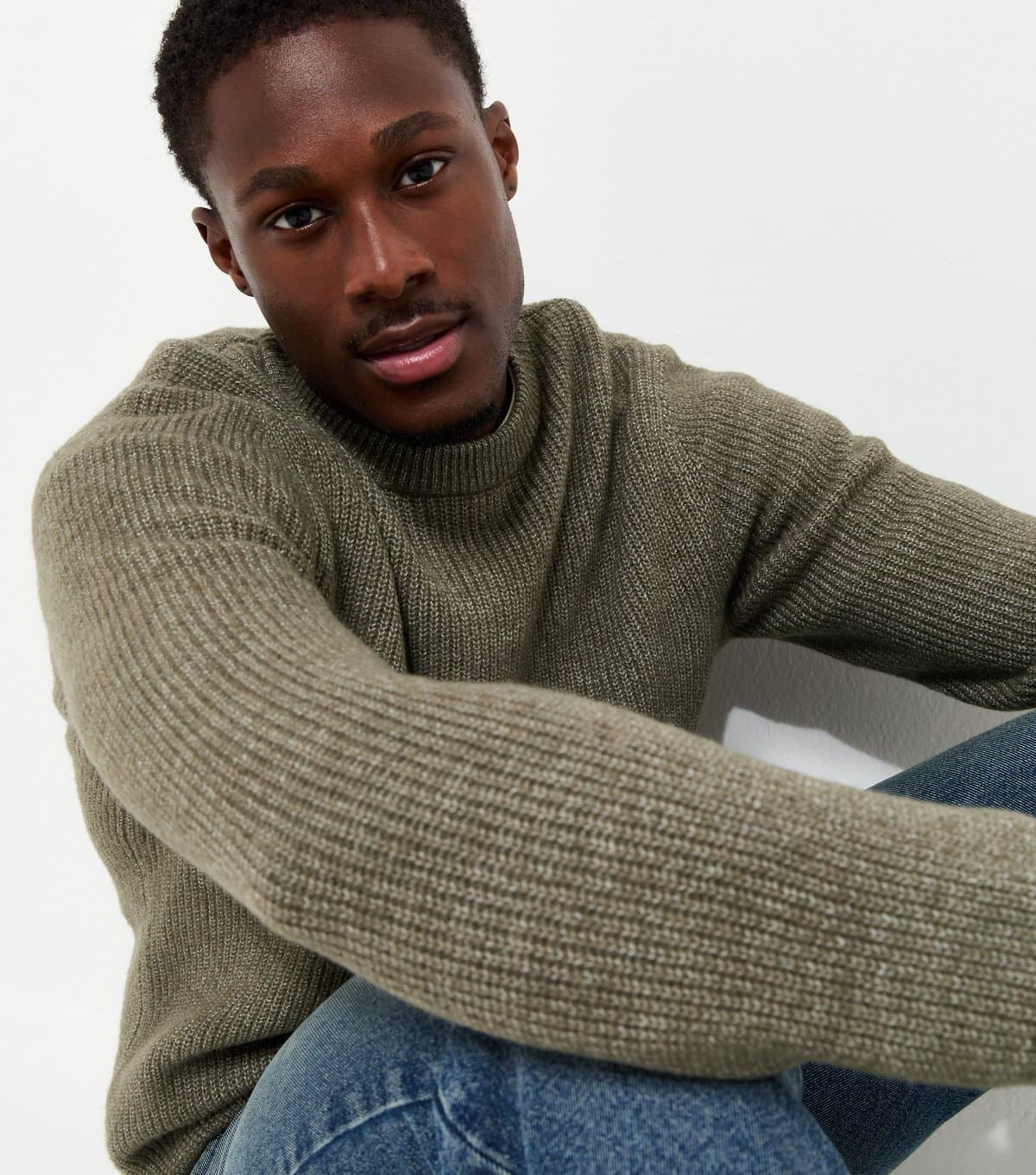 New Look Men's Light Khaki Regular Fit Long Sleeve Fisherman Crew Neck Jumper New Look