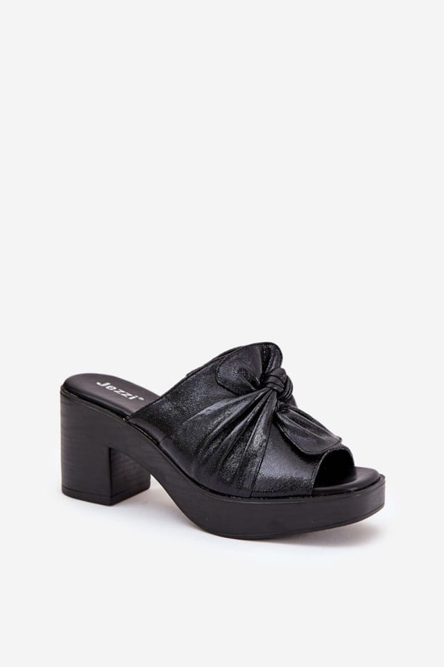 Love Lace Love Lace Women's Tied Front Heeled Chunky Block Heel Sandals Step In Slides in Black - 2