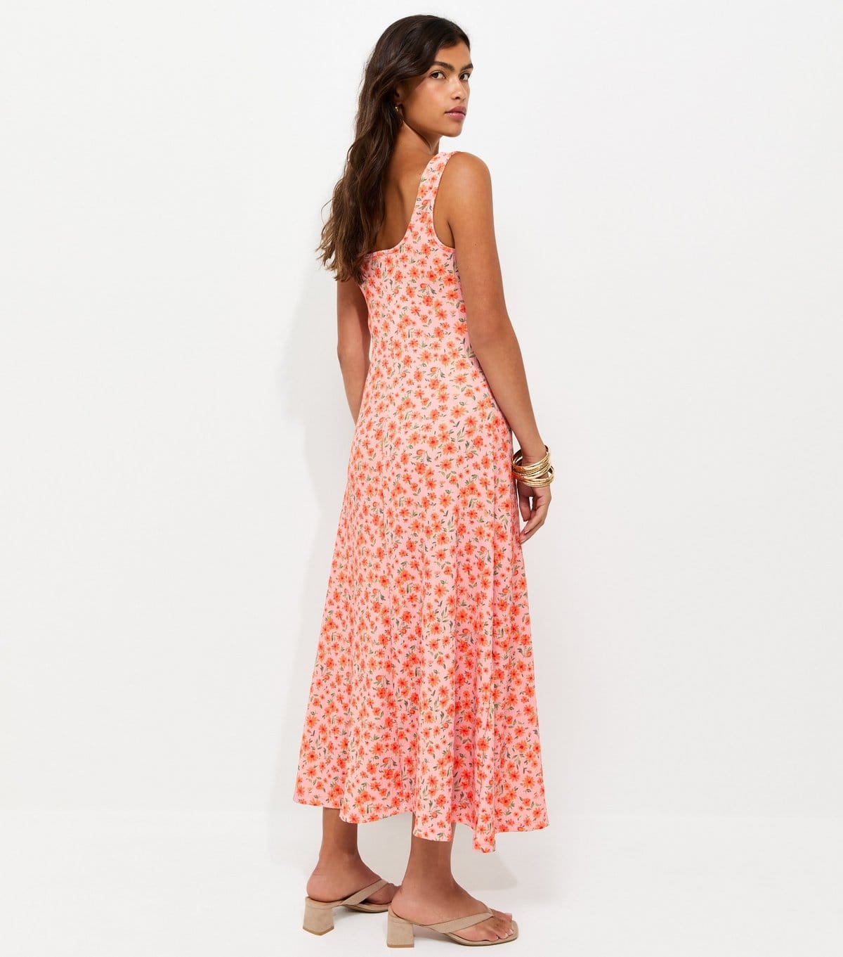 New Look Women's Pink Floral Square Neck Lace Trim Midi Dress New Look - 4