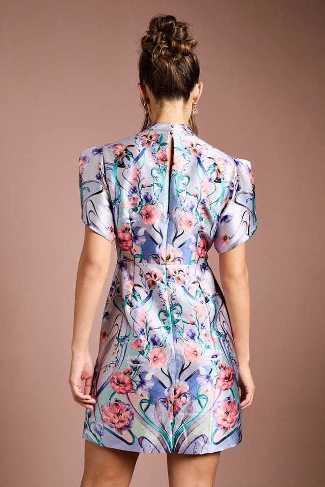 Coast Coast Women's Floral Placed Tulip Sleeve Mini Dress in Blue - 3
