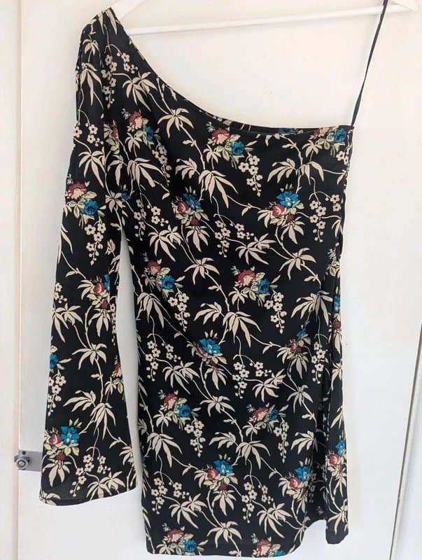 Topshop Kate Moss x Topshop Floral One Shoulder Flare Sleeve Mini Dress UK 8
