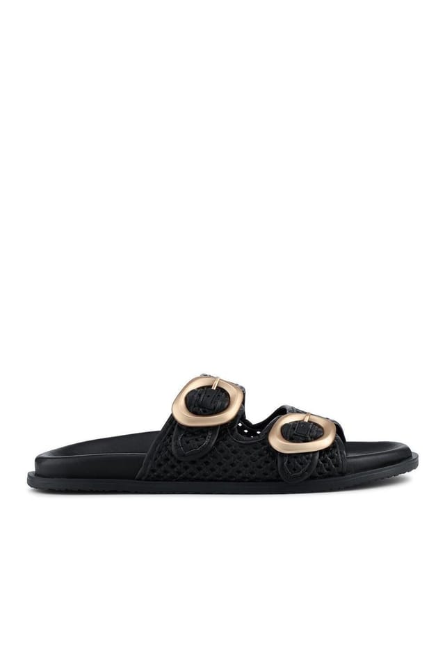 Jones Bootmaker Jones Bootmaker Women's Gisela Leather Dual Buckle Sandals in Black - 2