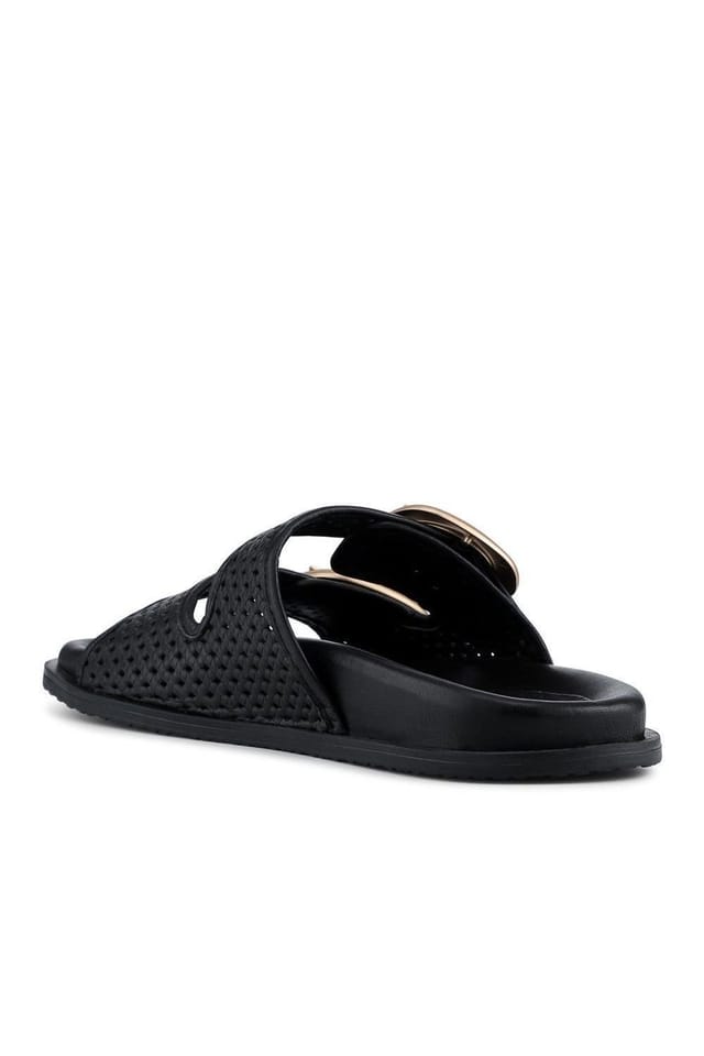 Jones Bootmaker Jones Bootmaker Women's Gisela Leather Dual Buckle Sandals in Black - 3