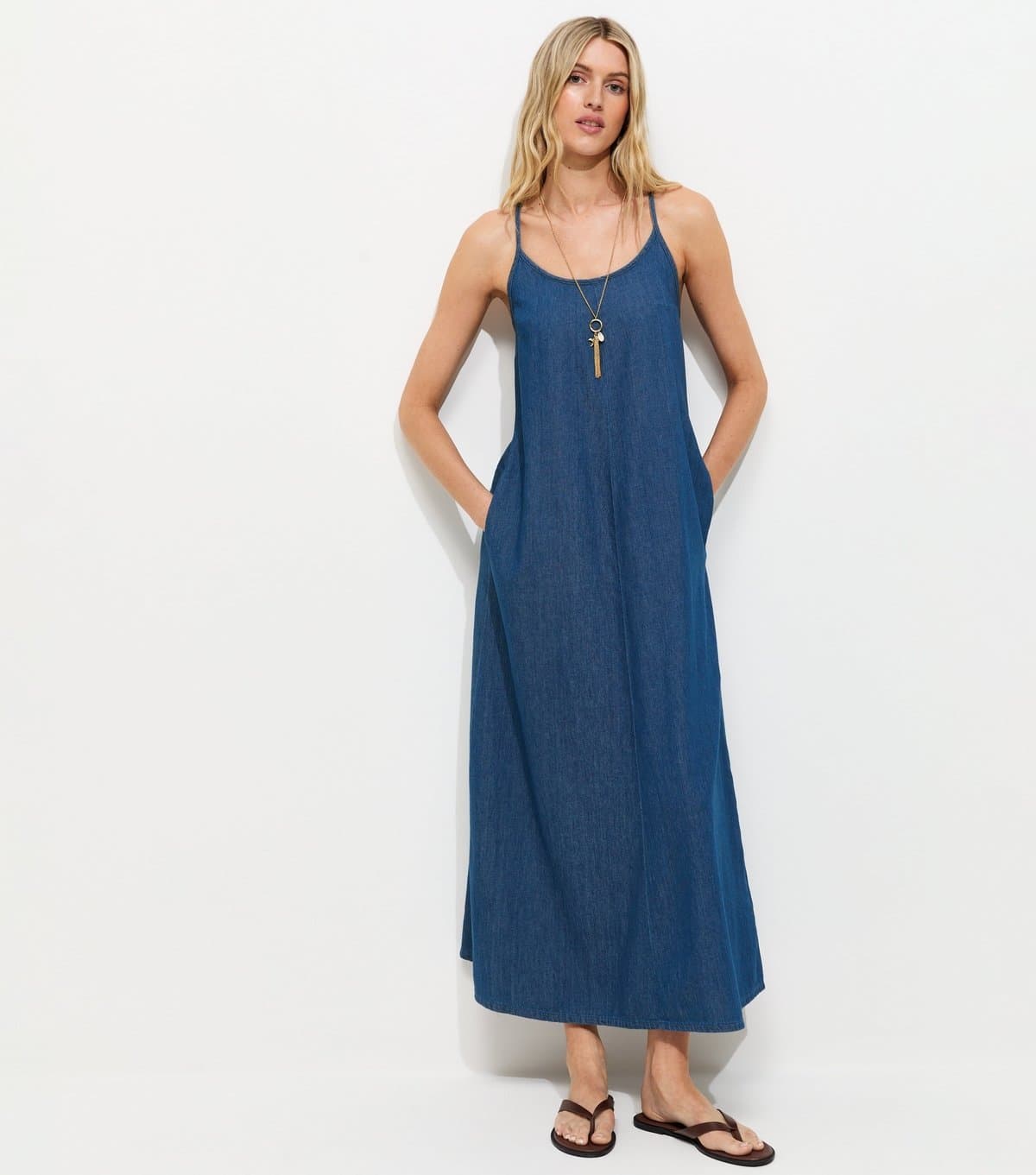New Look Women's Tall Blue Chambray Cotton Midi Dress New Look