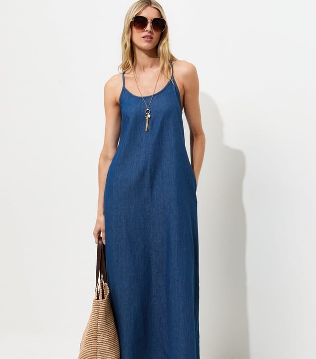 New Look Women's Tall Blue Chambray Cotton Midi Dress New Look - 3