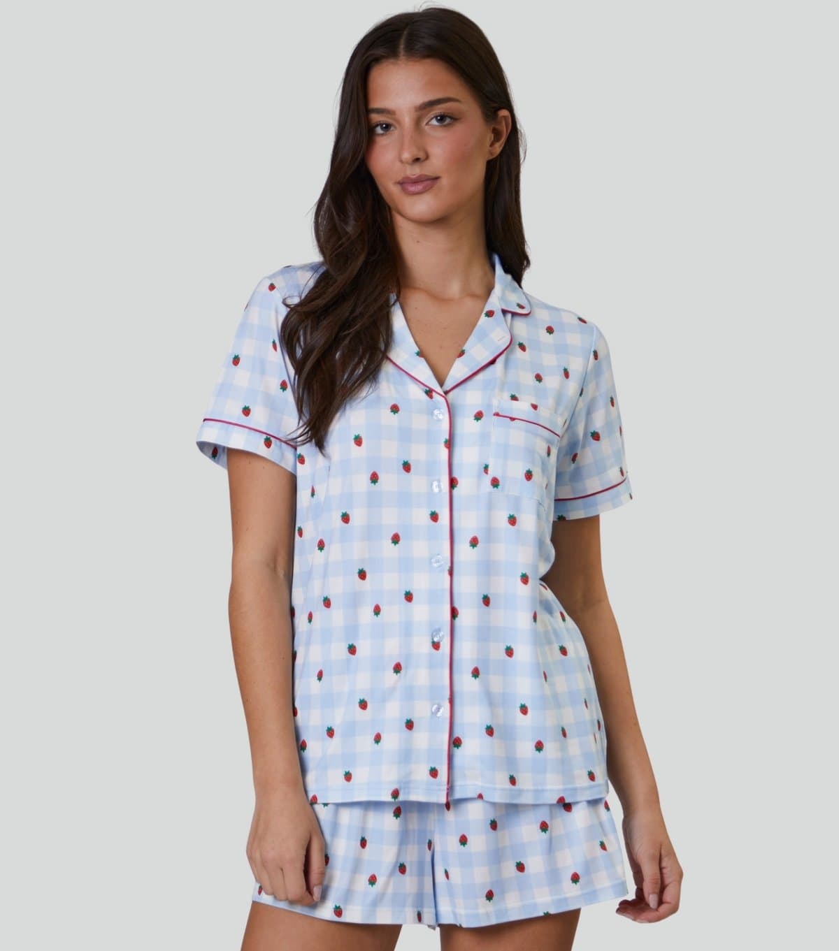 Loungeable Women's Blue Checked Strawberry Print Pyjama Set Loungeable New Look