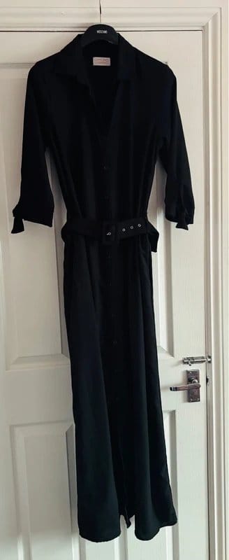 Dancing Leopard Black Button-Up Belted Maxi Dress