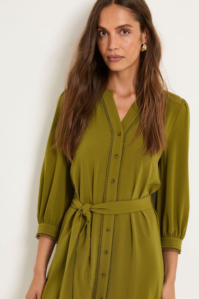 Wallis Wallis Women's Button Through Belted Shirt Dress in Green - 2