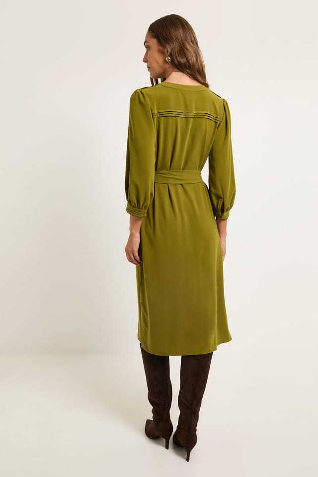 Wallis Wallis Women's Button Through Belted Shirt Dress in Green - 3