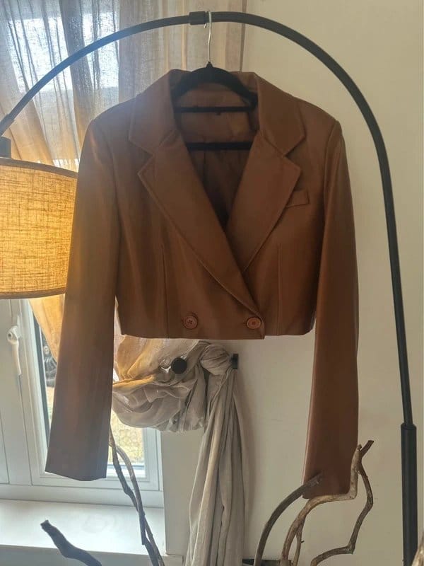 ASOS Brown Faux Leather Cropped Blazer